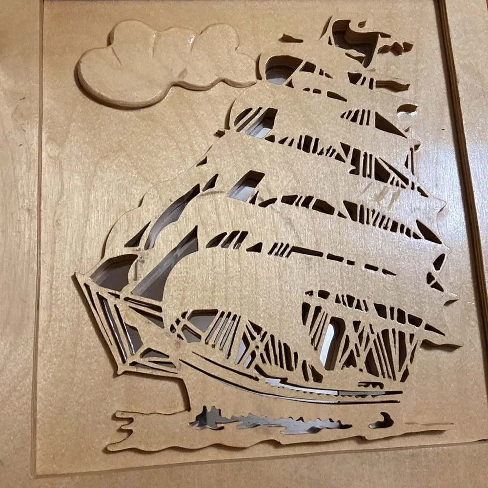 Handmade Wood And Mirror Well Decor Boat Ship 🛳 31.5”x13.5”Size